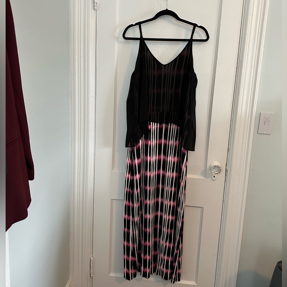 a.n.a. Tie-Dye pink black and white dress with black sheer overlay Size XL